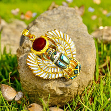 Load image into Gallery viewer, Gold Royal Mother Of Pearl Winged Scarab Pendant Egyptian Necklace