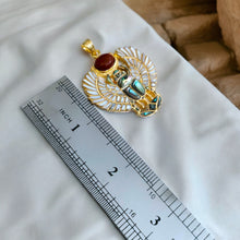 Load image into Gallery viewer, Gold Royal Mother Of Pearl Winged Scarab Pendant Egyptian Necklace