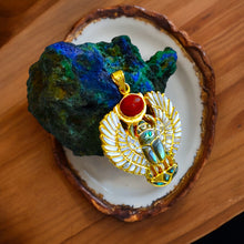 Load image into Gallery viewer, Gold Royal Mother Of Pearl Winged Scarab Pendant Egyptian Necklace