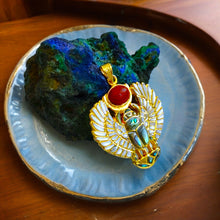 Load image into Gallery viewer, Gold Royal Mother Of Pearl Winged Scarab Pendant Egyptian Necklace