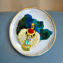 Load image into Gallery viewer, Gold Royal Mother Of Pearl Winged Scarab Pendant Egyptian Necklace