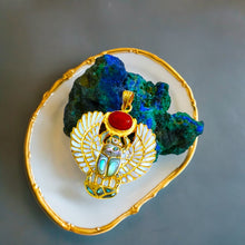 Load image into Gallery viewer, Gold Royal Mother Of Pearl Winged Scarab Pendant Egyptian Necklace