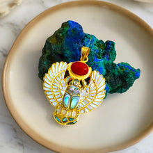 Load image into Gallery viewer, Gold Royal Mother Of Pearl Winged Scarab Pendant Egyptian Necklace