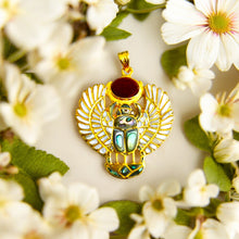 Load image into Gallery viewer, Gold Royal Mother Of Pearl Winged Scarab Pendant Egyptian Necklace