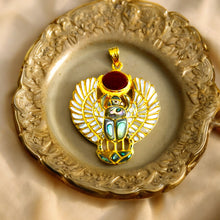 Load image into Gallery viewer, Gold Royal Mother Of Pearl Winged Scarab Pendant Egyptian Necklace