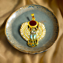 Load image into Gallery viewer, Gold Royal Mother Of Pearl Winged Scarab Pendant Egyptian Necklace