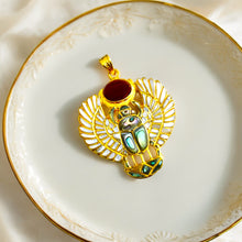 Load image into Gallery viewer, Gold Royal Mother Of Pearl Winged Scarab Pendant Egyptian Necklace