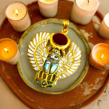 Load image into Gallery viewer, Gold Royal Mother Of Pearl Winged Scarab Pendant Egyptian Necklace
