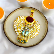 Load image into Gallery viewer, Gold Royal Mother Of Pearl Winged Scarab Pendant Egyptian Necklace