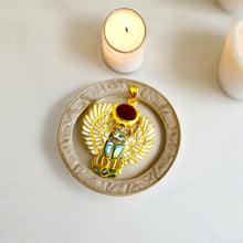 Load image into Gallery viewer, Gold Royal Mother Of Pearl Winged Scarab Pendant Egyptian Necklace