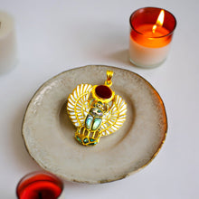 Load image into Gallery viewer, Gold Royal Mother Of Pearl Winged Scarab Pendant Egyptian Necklace