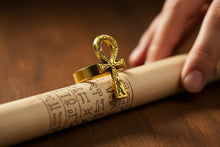 Load image into Gallery viewer, Gold Akhenaton Prayers Ankh Ring, Handmade Egyptian Talisman Gift