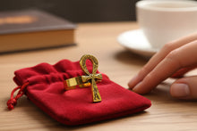 Load image into Gallery viewer, Gold Akhenaton Prayers Ankh Ring, Handmade Egyptian Talisman Gift