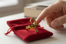 Load image into Gallery viewer, Gold Akhenaton Prayers Ankh Ring, Handmade Egyptian Talisman Gift