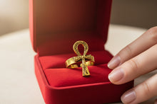 Load image into Gallery viewer, Gold Akhenaton Prayers Ankh Ring, Handmade Egyptian Talisman Gift