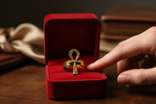 Load image into Gallery viewer, Gold Akhenaton Prayers Ankh Ring, Handmade Egyptian Talisman Gift