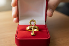 Load image into Gallery viewer, Gold Akhenaton Prayers Ankh Ring, Handmade Egyptian Talisman Gift