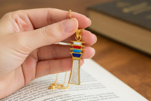 Load image into Gallery viewer, Mother of Pearl Djed Pillar Pendant, Gold Egyptian Revival Necklace