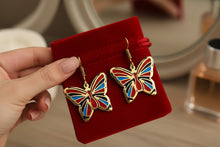 Load image into Gallery viewer, Gold Butterfly Earrings, Enamel Inlay, Egyptian Jewelry