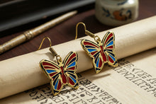 Load image into Gallery viewer, Gold Butterfly Earrings, Enamel Inlay, Egyptian Jewelry