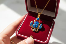Load image into Gallery viewer, Gold Scarab Pendant Necklace, Dark Blue Sparkle Opal, Egyptian Revival Jewelry