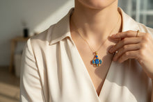 Load image into Gallery viewer, Gold Scarab Pendant Necklace, Dark Blue Sparkle Opal, Egyptian Revival Jewelry