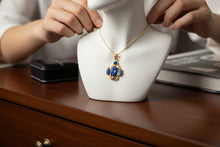 Load image into Gallery viewer, Gold Scarab Pendant Necklace, Dark Blue Sparkle Opal, Egyptian Revival Jewelry