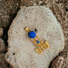 Load image into Gallery viewer, Sparkle Blue Opal Sun Wadjet Gold Pendant