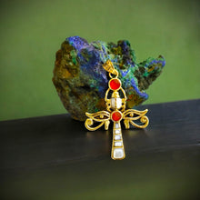 Load image into Gallery viewer, Gold Key Of life Ankh Eye of Horus Complex Pendant Necklace