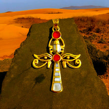 Load image into Gallery viewer, Gold Key Of life Ankh Eye of Horus Complex Pendant Necklace