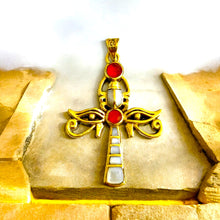 Load image into Gallery viewer, Gold Key Of life Ankh Eye of Horus Complex Pendant Necklace