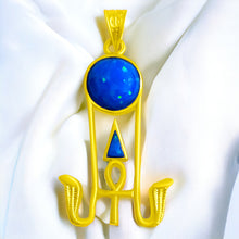Load image into Gallery viewer, Sparkle Blue Opal Sun Wadjet Gold Pendant