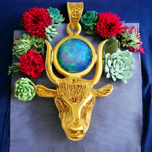 Load image into Gallery viewer, Opal Hathor Cow Head Gold Pendant