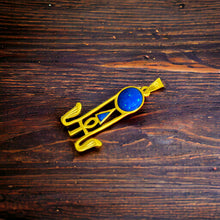 Load image into Gallery viewer, Sparkle Blue Opal Sun Wadjet Gold Pendant