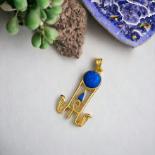 Load image into Gallery viewer, Sparkle Blue Opal Sun Wadjet Gold Pendant