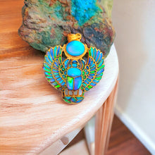 Load image into Gallery viewer, Gold Winged Royal Opal Scarab Pendant Necklace