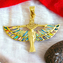 Load image into Gallery viewer, Winged Opal Goddess isis Gold Pendant Necklace