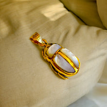 Load image into Gallery viewer, Gold Royal Mother Of Pearl Scarab Pendant Egyptian Necklace