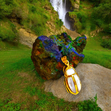 Load image into Gallery viewer, Gold Royal Mother Of Pearl Scarab Pendant Egyptian Necklace