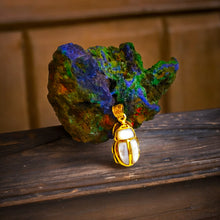 Load image into Gallery viewer, Gold Royal Mother Of Pearl Scarab Pendant Egyptian Necklace