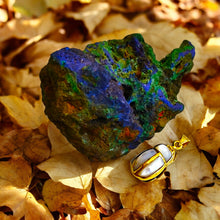 Load image into Gallery viewer, Gold Royal Mother Of Pearl Scarab Pendant Egyptian Necklace