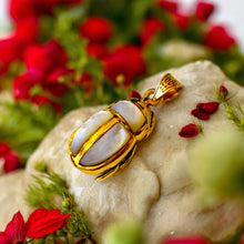 Load image into Gallery viewer, Gold Royal Mother Of Pearl Scarab Pendant Egyptian Necklace