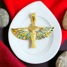 Load image into Gallery viewer, Winged Opal Goddess isis Gold Pendant Necklace