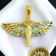 Load image into Gallery viewer, Winged Opal Goddess isis Gold Pendant Necklace