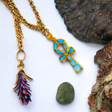 Load image into Gallery viewer, Opal Key of Life Ankh Gold Pendant Necklace