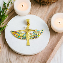 Load image into Gallery viewer, Winged Opal Goddess isis Gold Pendant Necklace