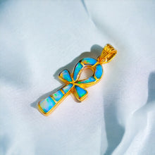 Load image into Gallery viewer, Opal Key of Life Ankh Gold Pendant Necklace