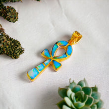 Load image into Gallery viewer, Opal Key of Life Ankh Gold Pendant Necklace
