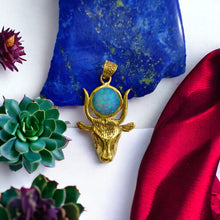 Load image into Gallery viewer, Opal Hathor Cow Head Gold Pendant