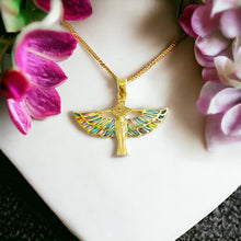 Load image into Gallery viewer, Winged Opal Goddess isis Gold Pendant Necklace